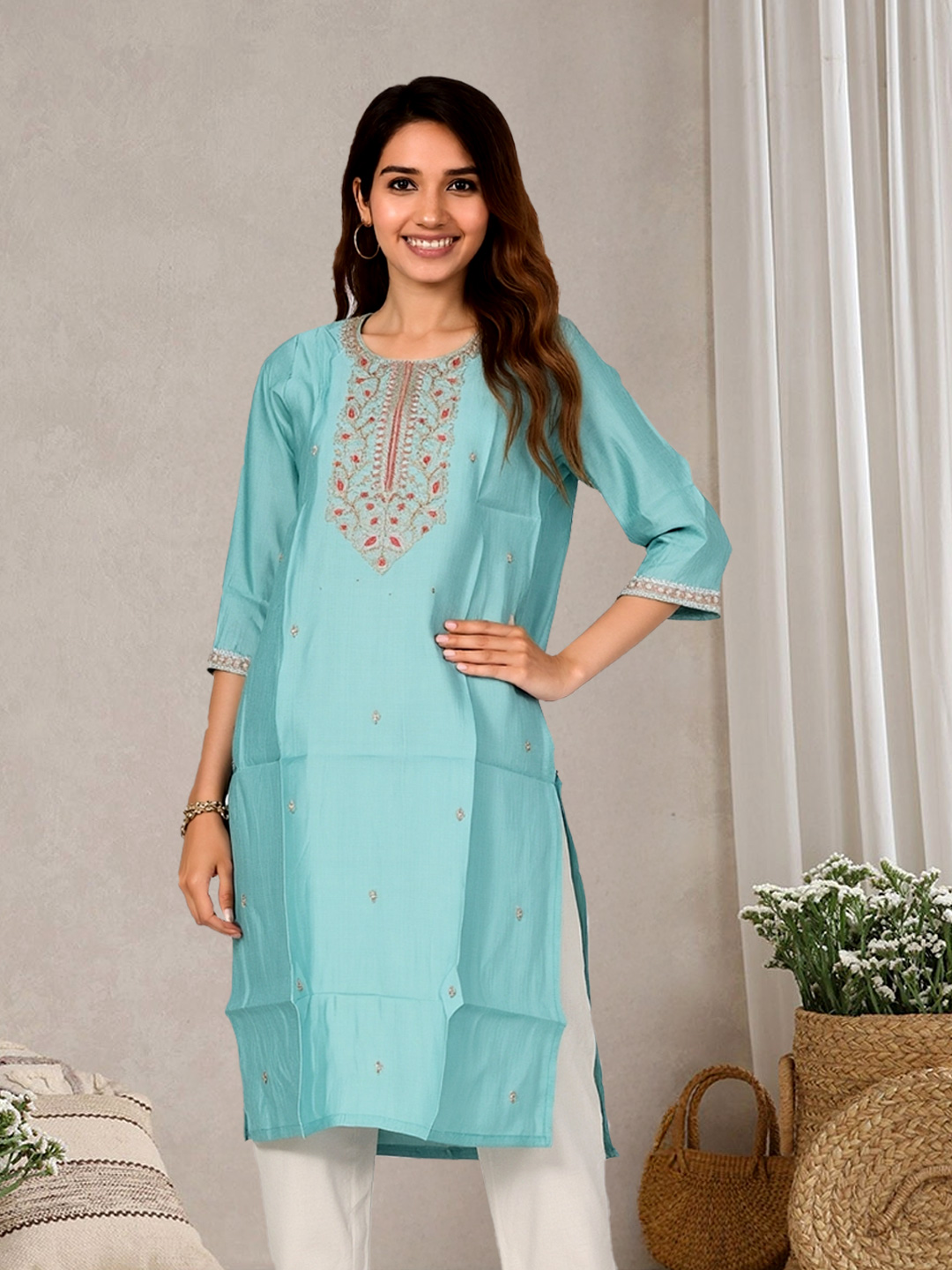 Picture of Threaded Elegance Embroidered Straight Kurta